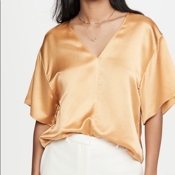 Vince Tops - Vince Double V-Neck Blouse in Marigold. Size XXS